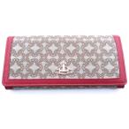 ヴィヴィアンウエストウッド ヴィクトリアチャーム付き 総柄キャンパス/レザー ロングウォレット長財布 レディース レッド/ベージュ