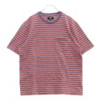 STUSSY ステューシー 21SS GRIFFIN STRIPE CREW グリフィスストライプクルーネック半袖カットソー 半袖Tシャツ レッド/パープル 1140235