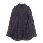 BALENCIAGA バレンシアガ 21AW Minimal ロゴ総柄 レーヨン長袖シャツ オーバーサイズ ブラック 658956