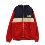 GUCCI グッチ ウールナイロン切替 ロゴワッペン付きジップアップフーディジャケット ネイビー/レッド 673279 XJDUX