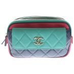 CHANEL Chanel matelasse здесь Mark кожа цепь талия сумка "body" Gold металлические принадлежности темно-синий / зеленый / розовый AS1370 29 номер шт. 