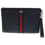 BALENCIAGA バレンシアガ × GUCCI THE HACKER PROJECT 680382 ロゴ総柄 クラッチバッグ セカンドバッグ ブラック