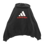 バレンシアガ 23SS×HOODIE LARGE FIT アディダス エンボスドロゴスウェットプルオーバーフーディパーカー 724568 TNVP9 ブラック