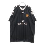 バレンシアガ 23SS × アディダス ストライプVネック半袖サッカー Tシャツ カットソー ユニフォーム ブラック 723663 TNV13