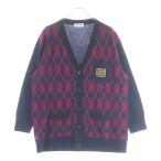 miumiu ミュウミュウ ロゴ刺繍 アーガイル柄 Vネックカーディガン ニット ネイビー/レッド MMF872