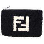 FENDI Fendi мутон сумка дизайн логотипа сцепление задний ручная сумка черный / белый 