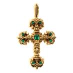 CHROME HEARTS クロムハーツ 22K FILIGREE TINY P/EMRLD タイニーフィリグリークロス PAVEエメラルド ペンダントトップ ゴールド