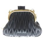 miumiu ミュウミュウ Belle ベル マテラッセ メタルロゴプレート がま口レザーチェーンショルダーバッグ ブラック 5BP016