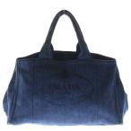 ショッピングプラダ PRADA プラダ カナパ デニム トートバッグ ラージ ハンドバッグ インディゴブルー B1872B ゴールド金具