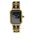 CHANEL シャネル プルミエールS レザー チェーン ベルト 黒文字盤 クォーツウォッチ 腕時計 ブラック/ゴールド