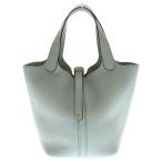 HERMES エルメス ピコタンロックPM ブルーブリュム トリヨンクレマンス レザーハンドバッグ グレー GD金具 Y刻印