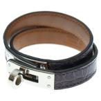 HERMES エルメス ドゥブルトゥール ブレスレット アリゲーター×レザー シルバー金具 X刻印