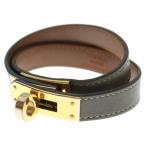 ショッピングHERMES HERMES エルメス ドゥブルトゥール ブレスレット グレージュ レザー C刻印 ゴールド金具