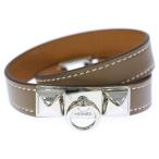 HERMES エルメス リヴァル ドゥブルトゥール ブレスレット メドールスタッド エトゥープ スイフト ブラウン ゴールド シルバー金具 X刻印