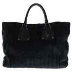 PRADA プラダ ギャザー トートバッグ ハンドバッグ 黒 ナイロン×レザー シルバー金具 BN1232