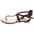 ルイヴィトン モノグラムフラワー カットアウト スエード コンビレザー ストラップ フラットサンダル ブラウン/ゴールド レディース