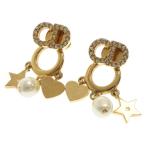 Christian Dior クリスチャンディオール CDロゴ チャームピアス パールスター ラインストーン ゴールド GP 箱