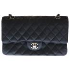 CHANEL シャネル マトラッセ25 Wフラップ Wチェーンショルダーバッグ ブラック キャビアスキン シルバー金具