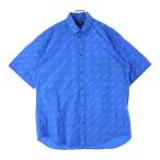 BALENCIAGA バレンシアガ 18SS ロゴ総柄 フロントポケット ボタンダウン半袖シャツ ホワイト/ブルー 534332 TBL96