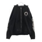 CHROME HEARTS クロムハーツ SWTSHRT HD ZIP 袖フローラル バックホースシュープリント ジップアップパーカー スウェット ブラック