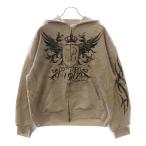 バレンシアガ 25SS REGULAR ZIP-UP HOODIE レギュラー ダメージ加工 ラインストーン ジップアップパーカー グレー 803264 TRVR6