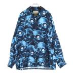 WACKO MARIA ワコマリア ×56TATTOO STUDIO HAWAIIAN SHIRT L/S 56 タトゥースタジオ ハワイアン スカル 長袖シャツ ブルー