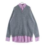 BALENCIAGA バレンシアガ Layered Shirt V-Neck Sweater シャツレイヤード Vネックニットセーター グレー レディース 852981 T1712