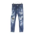 ショッピングディースクエアード DSQUARED2 ディースクエアード 21AW Skater Jean ダメージ加工 ペイント スタッズニー スキニーデニムパンツ インディゴ