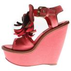 LOUIS VUITTON ルイヴィトン モノグラム スエード フリンジ ウェッジ サンダル レディース レッド