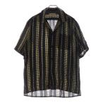 SAINT LAURENT PARIS サンローランパリ スターストライプレーヨン半袖シャツ ブラック/ホワイト 507592 Y821U