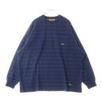 FAT エフエーティー ポケットロゴ刺繍 クルーネック ボーダー 長袖Tシャツ カットソー ネイビー/グリーン F32420-CT21-AB