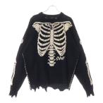 セントマイケル 22AW ×VLONE KNIT BONE ヴィーロン ボーン ダメージ加工クルーネックニットセーター ブラック SM-A22-0000-094