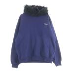 MARNI マルニ 22AW フロントロゴ刺繍 フェイクファー フーデッド プルオーバーパーカー スウェット ネイビー FUMU0067XQ UTC029