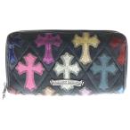 クロムハーツ REC F ZIP QUILTED マルチパッチ セメタリー クロスキルティング レザーウォレット 財布 ブラック/マルチカラー