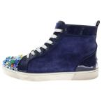 CHRISTIAN LOUBOUTIN クリスチャンルブタン MIXKEO LOUIS FLAT スタッズ スエード パテント ハイカットスニーカー ネイビー