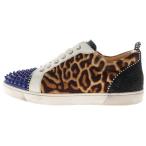 クリスチャンルブタン LOUIS JUNIOR SPIKES ORLATO FLAT スパイクスタッズ ベロア ハラコ レザー ローカットスニーカー ブラウン/ネイビー
