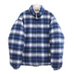 シュプリーム 22AW フランネル リバーシブル パファー ジャケット チェック バックロゴ 刺繍パッチ ダウンジャケット ブルー/グレー
