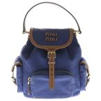 miumiu ミュウミュウ レザーハンドル切替キャンバスロゴバックパック リュック ブルー/ブラウン 5BZ043_2IBQ_F04KB_V_OOO