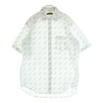 BALENCIAGA バレンシアガ 18SS ロゴ総柄 フロントポケット ボタンダウン半袖シャツ ホワイト 534332 TBL96