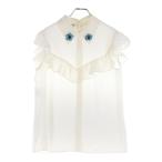 ショッピングミュウミュウ ミュウミュウ 17SS フラワーモチーフ ビーズ ストーン装飾 フリルデザイン ノースリーブ ブラウス トップス ホワイト レディース MK1236