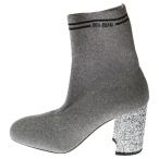 ショッピングMIUMIU miumiu ミュウミュウ 19AW ラメ グリッターヒール ニット ソックスブーツ シルバー レディース