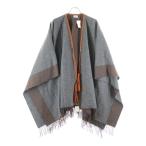 ショッピングHERMES HERMES エルメス ロカバール カシミヤ混 ウール レザータッセル フリンジ ポンチョ ブラウン/グレー
