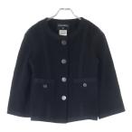 CHANEL シャネル ココマークボタン コットン ツイード シルクパイピング ノーカラー ジャケット ブラック レディース P45580V31742
