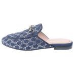 GUCCI グッチ クリスタルGG ラインストーン プリンスタウン フラットサンダル ミュール シューズ インディゴ レディース 837402