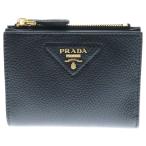 PRADA プラダ ヴィッテロダイノ 二つ折り財布 コンパクトウォレット トライアングルロゴプレート ゴールド金具 ブラック レザー 2ML049