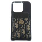 ショッピングdior Christian Dior クリスチャンディオール オブリーク アイフォンケース iPhone15 マグネット カードケース キャンバス レザー