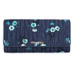 ショッピングMIUMIU miumiu ミュウミュウ 花柄プリント 長財布 ロングウォレット カードケース インディゴブルー デニム ゴールド金具 5MH109