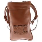 CELINE セリーヌ キュイル トリオンフ ドローストリング ショルダー付 レザー モバイルポーチ ブラウン 10L163ETK.04LU