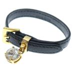 ショッピングMIUMIU miumiu ミュウミュウ ストーンブレスレット ベルト ブラック レザー ゴールド金具