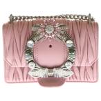 ミュウミュウ マドラス マテラッセ ラムスキン レザー ビジュー装飾 バックル チェーンショルダー バッグ シルバー金具 ピンク 5BH609